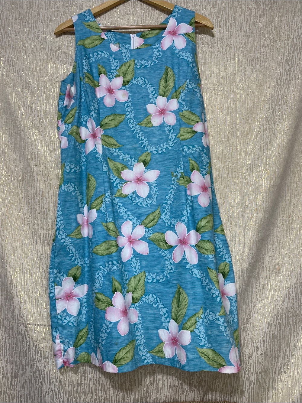 Ho Aloha Hawaiian Blue Floral Sleeveless Cotton Shift Dress Sz XL New